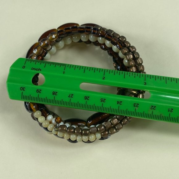 Beaded Multilayer Memory Wire Bracelet Multicolor Neutral Fall Earth Tones - Picture 8 of 15